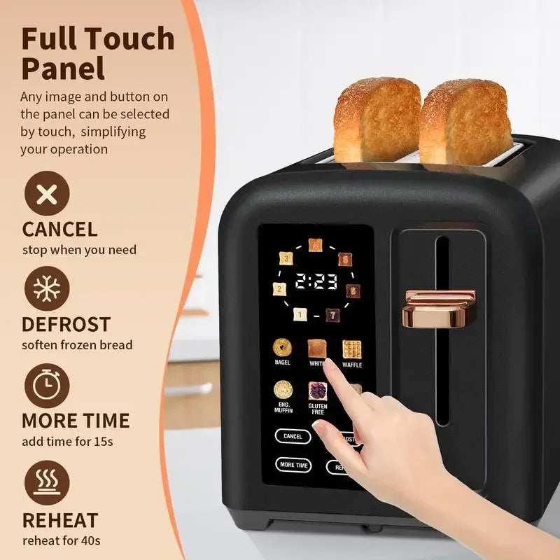 Toaster 2 Slice, Stainless Toaster LCD Display&Touch Button, 50% Faster Heating Speed, 1.4'' Wide Slots Toaster