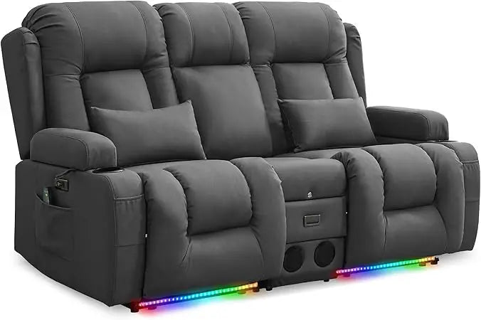 Power Loveseat Recliner Sofa with Vibrating Massage and Heat, Home Theater Seating RV Couch with Flipped Backrest Console, LED L