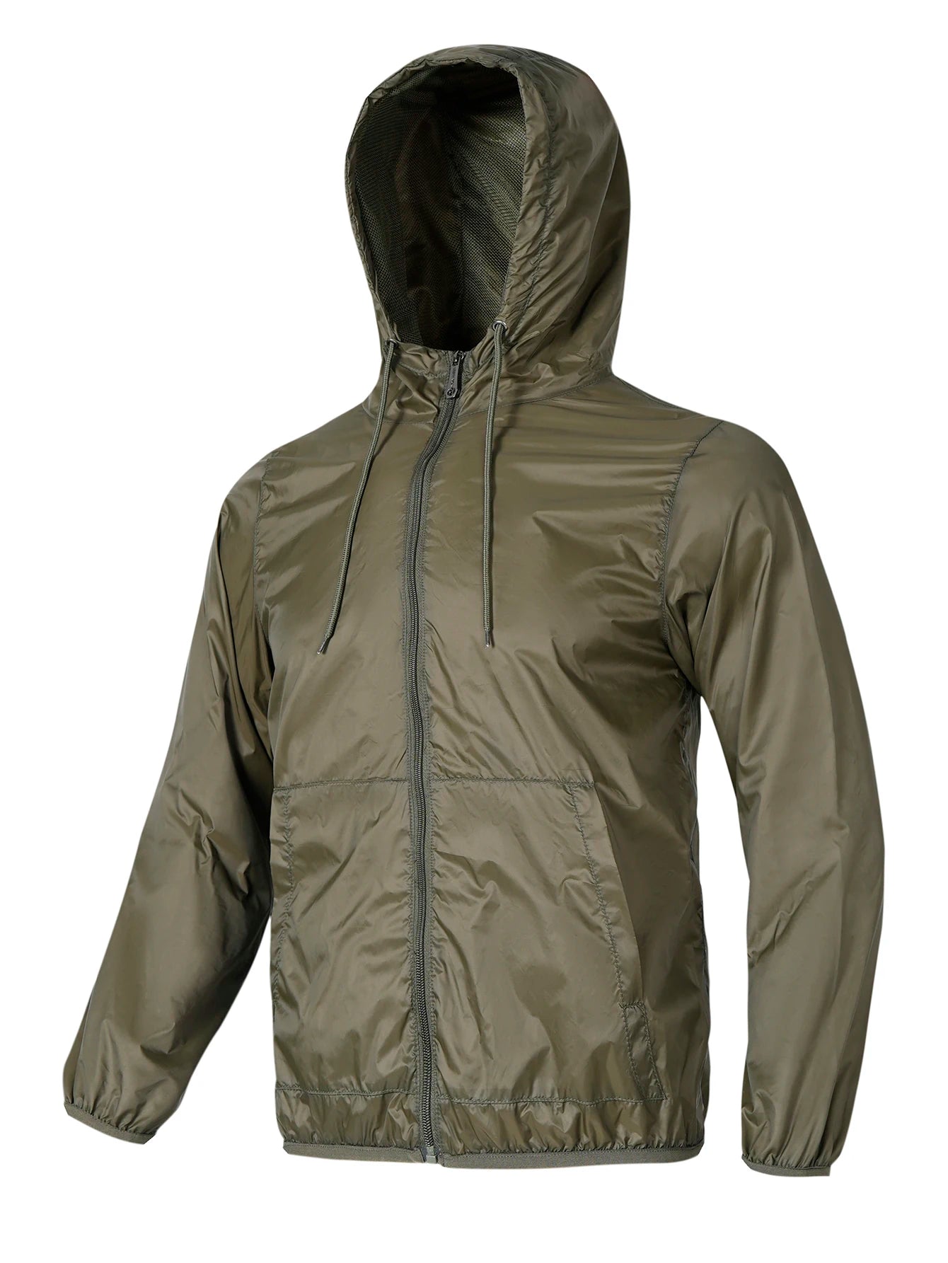Men's lightweight windbreaker jacket - zippered, long sleeved, foldable storage, suitable for outdoor sports and hiking