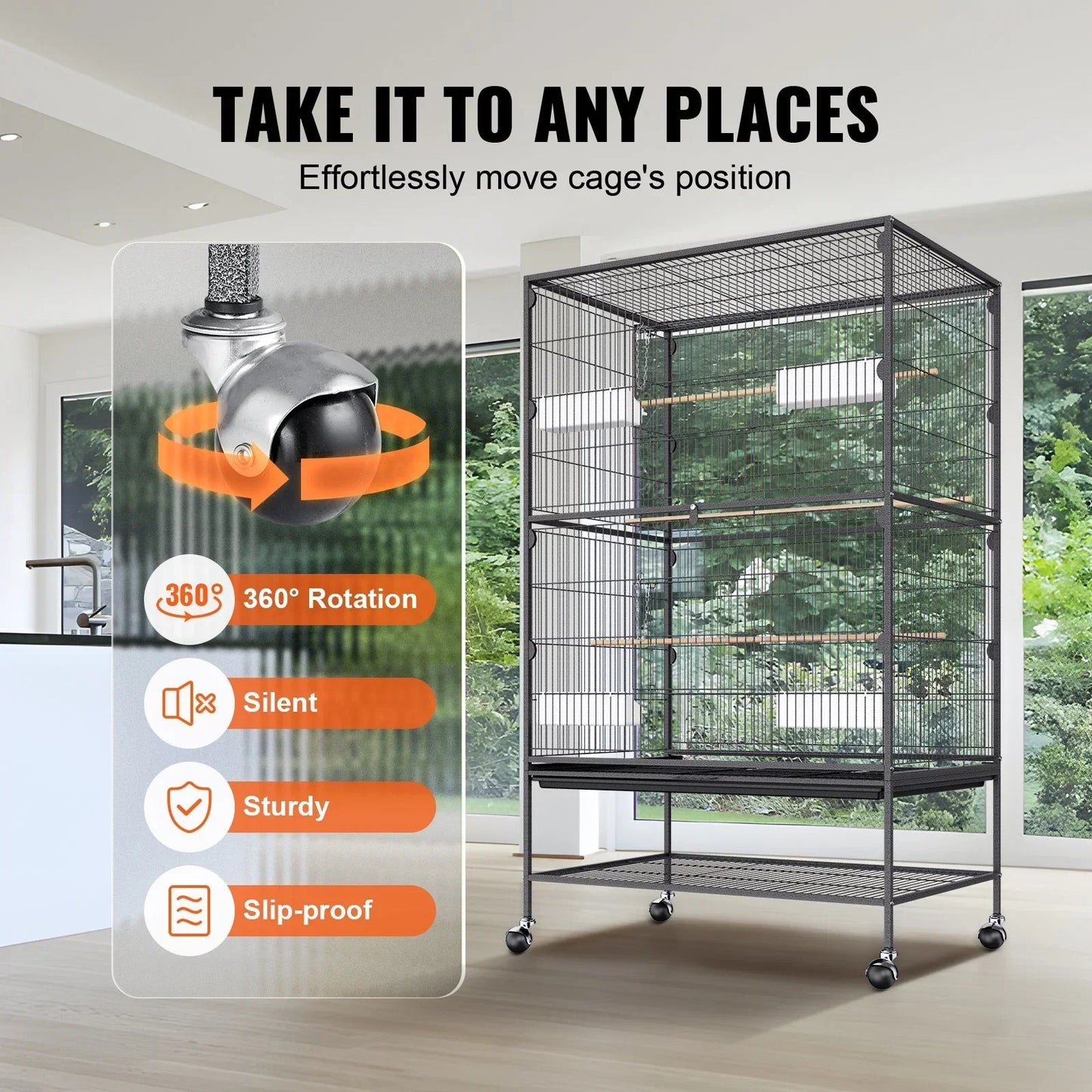 52 inch Standing Large Bird Cage, Wrought Iron Flight Bird Cage for Parakeets, Cockatiels, Parrots