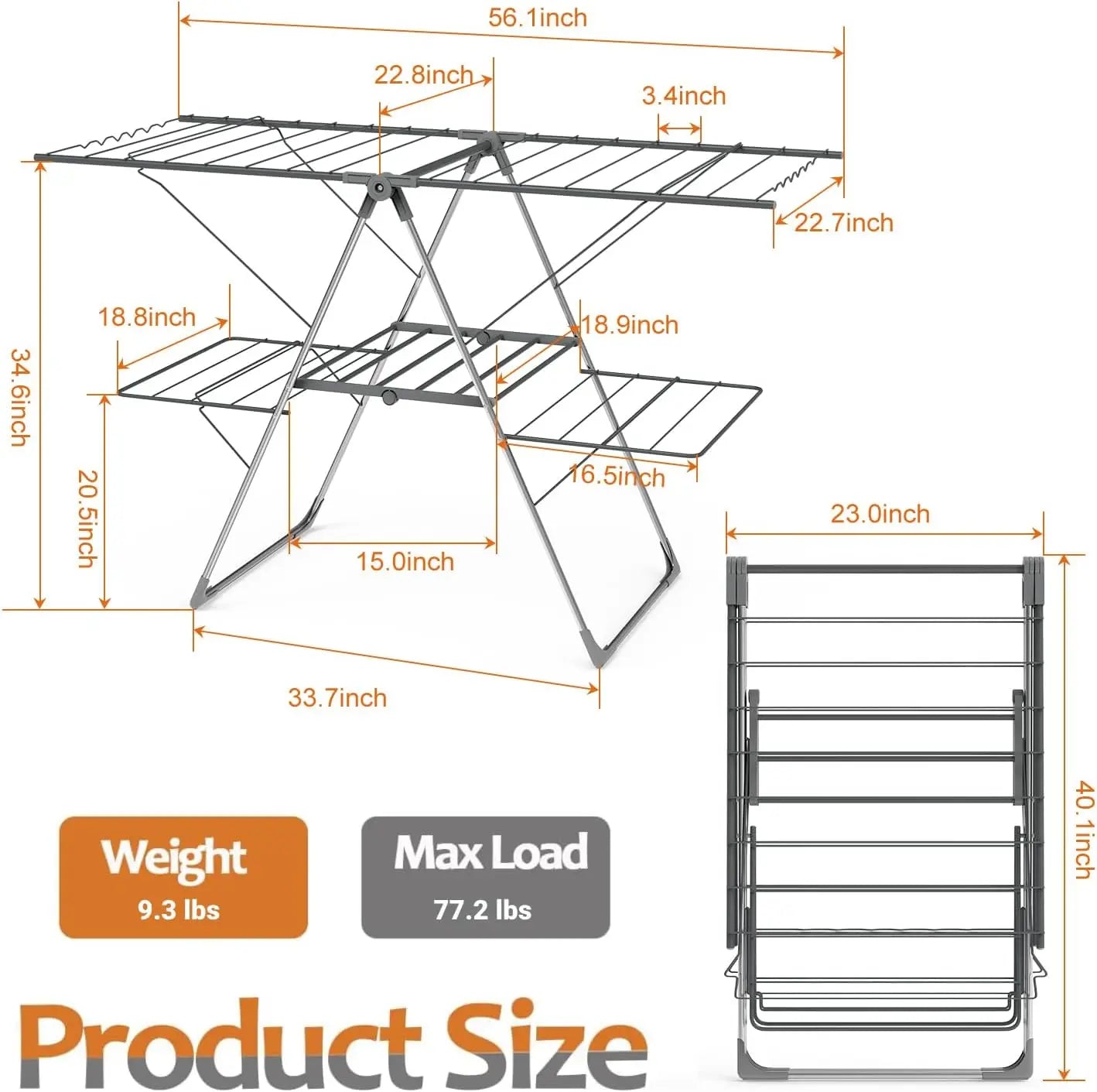 Clothes Drying Rack Foldable 2-Level Large Laundry Drying Rack Collapsible Stainless Steel Drying Rack Clothing for Indoor Outdo