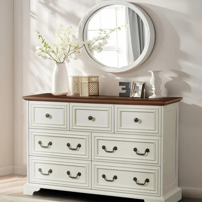 Farmhouse 7 Drawers Dresser for Bedroom Rustic Chest of Drawers with Natural Texture Vintage Design Storage