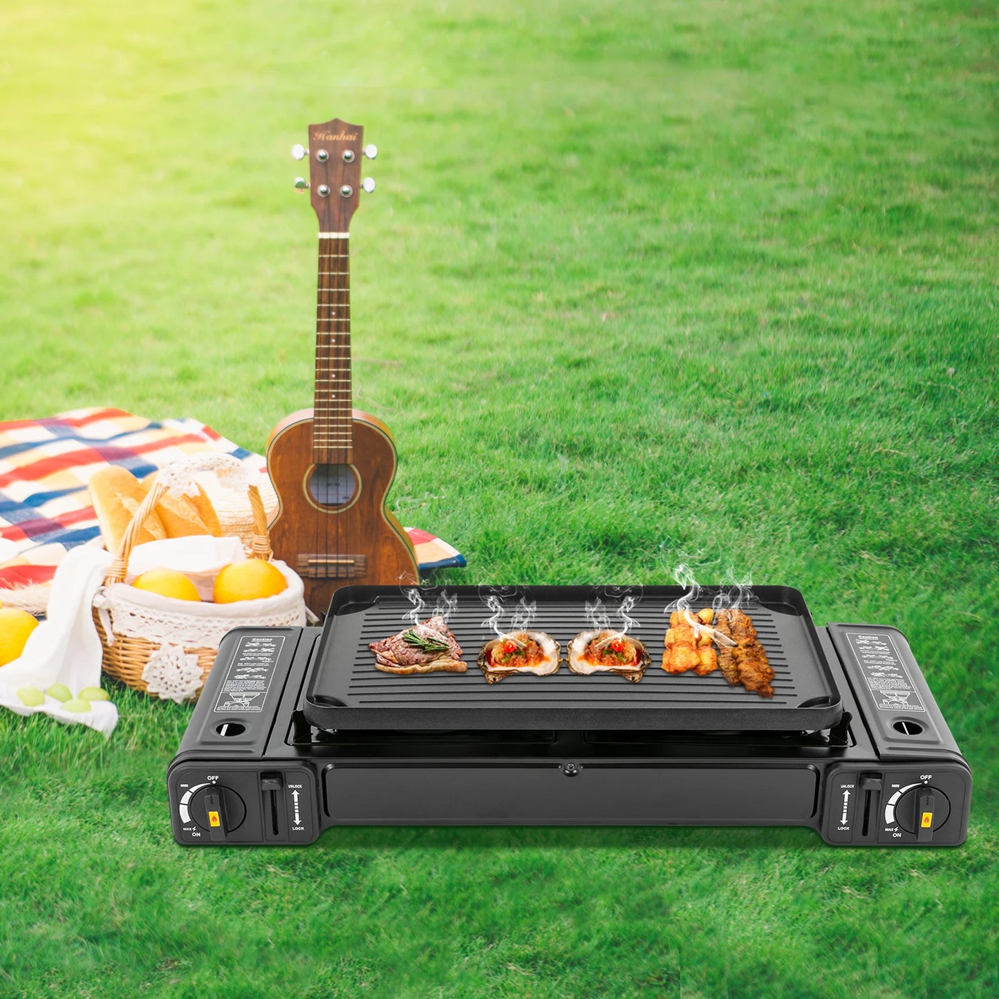 Double Head Barbecue Gas stove with Baking Tray Home Application Home Outdoor