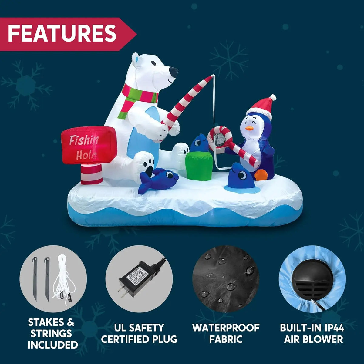 6 FT Long Christmas Inflatable Penguin & Polar Bear Decoration,Blow Up Yard Decoration for Christmas Party Decorations