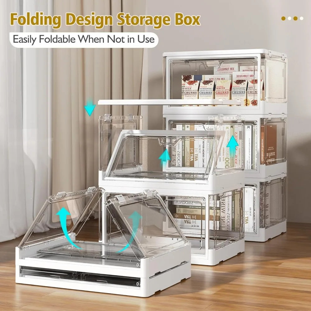Clear Storage Bin with Lid 3 Pack Stackable & Sturdy Plastic Multifunctional Folding Storage Bins for Bedroom, Living Room, Stud
