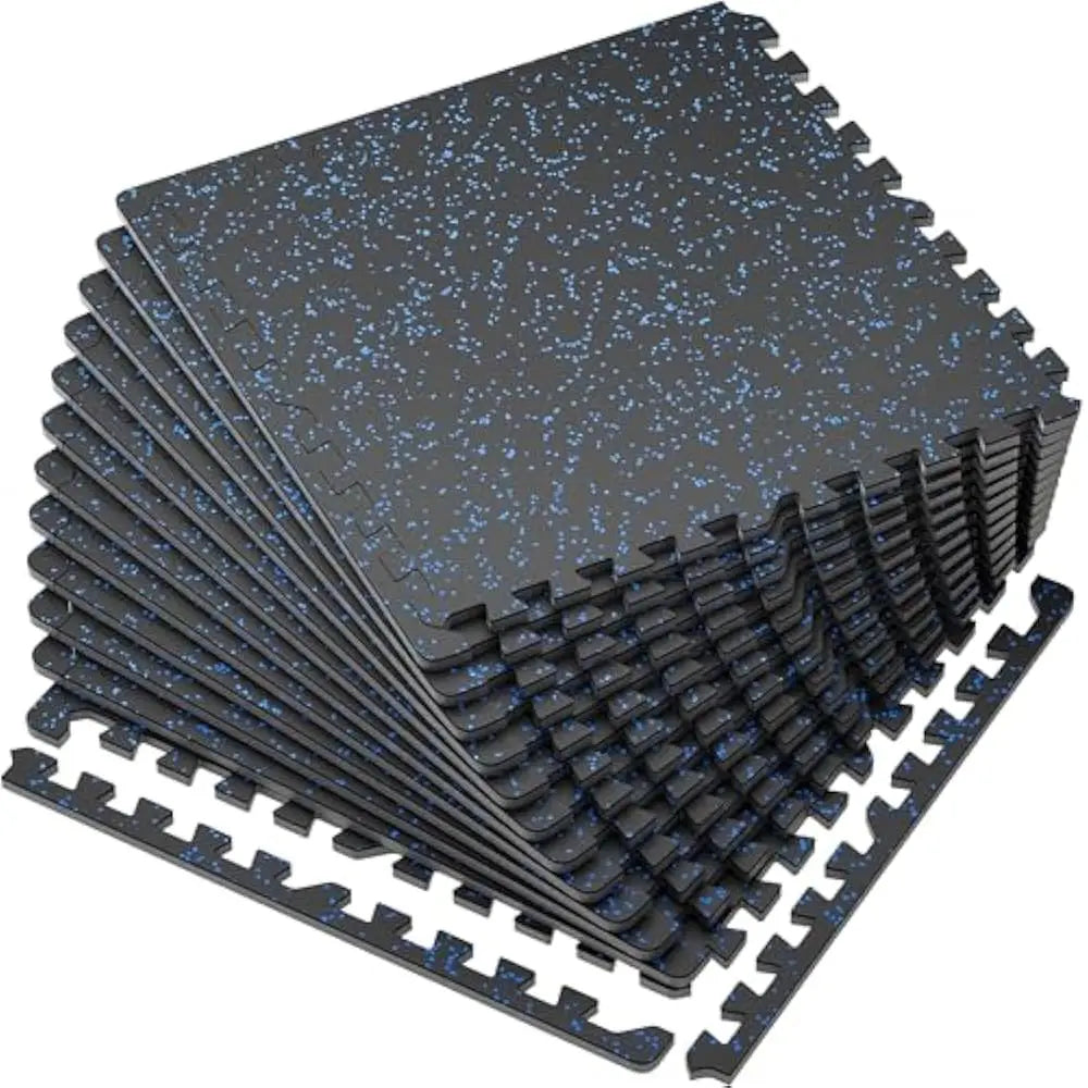 0.56'' Thick Rubber Top Exercise Equipment Mats, High Density EVA Foam Mats w/Rubber Top, Interlocking Gym Flooring for Home Gym