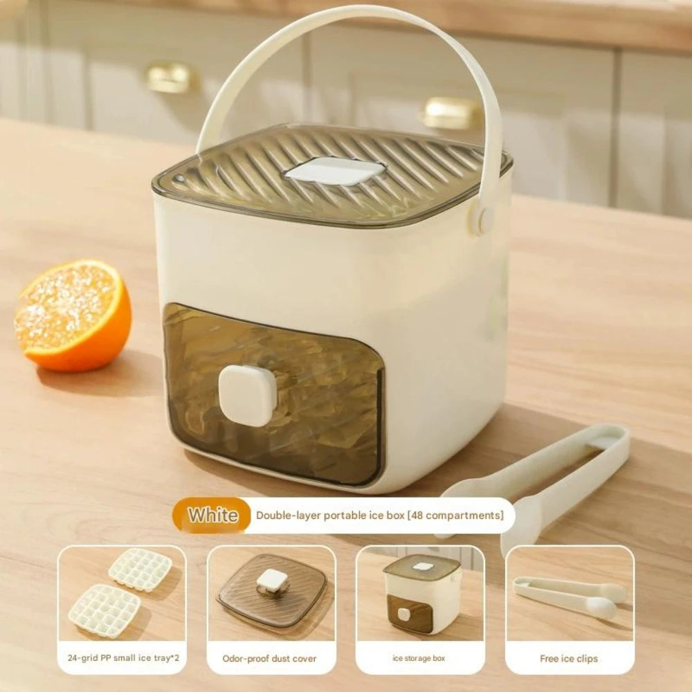 Large Capacity Ice Cube Maker with Double Layer Design, Easy-Press Lid & Plastic Tray - Makes 48 Cubes for Whiskey, Cocktails &