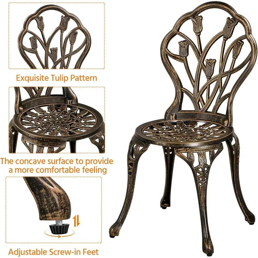Patio Bistro Sets 3 Piece, Outdoor Rust-Resistant Cast Aluminum Garden Table and Chairs