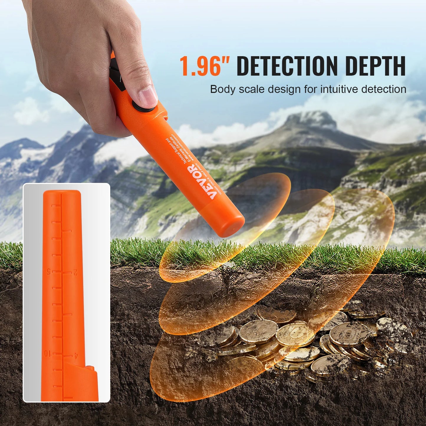 VEVOR Metal Detector Pinpointer IP66/IP68 Waterproof Handheld Pin Pointer Wand 1.96"/4.5" Detection Depth 3 Modes for Detecting