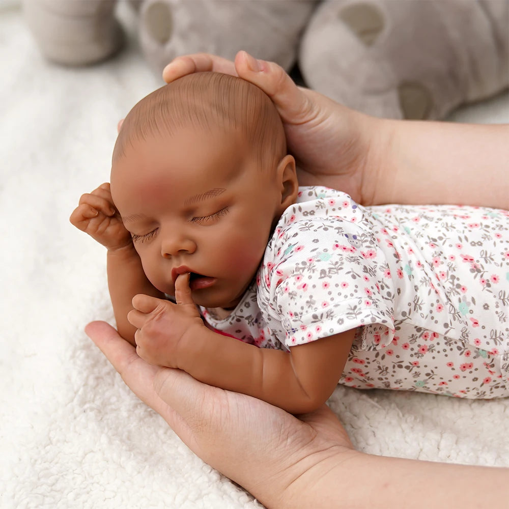 Risbecko 43CM Levi Newborn Baby Doll Reborn Sleeping Soft Silicone Flexible 3D Skin Tone with Visible Veins Hand Paint Hair Doll