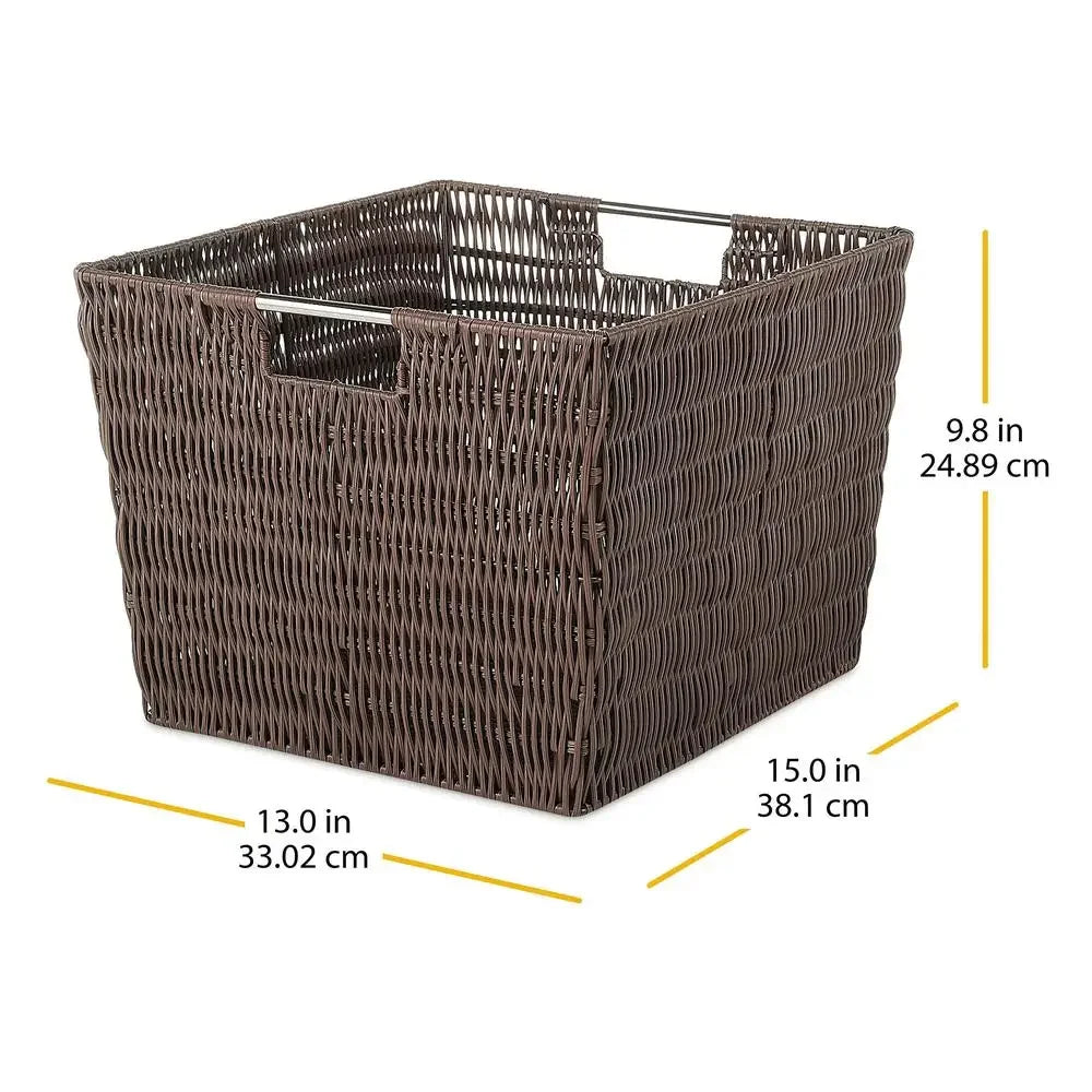 Storage Tote Basket Set of 2 Portable Rattique Woven Plastic Organizer Metal Handles Bath Beauty Toys Compatible
