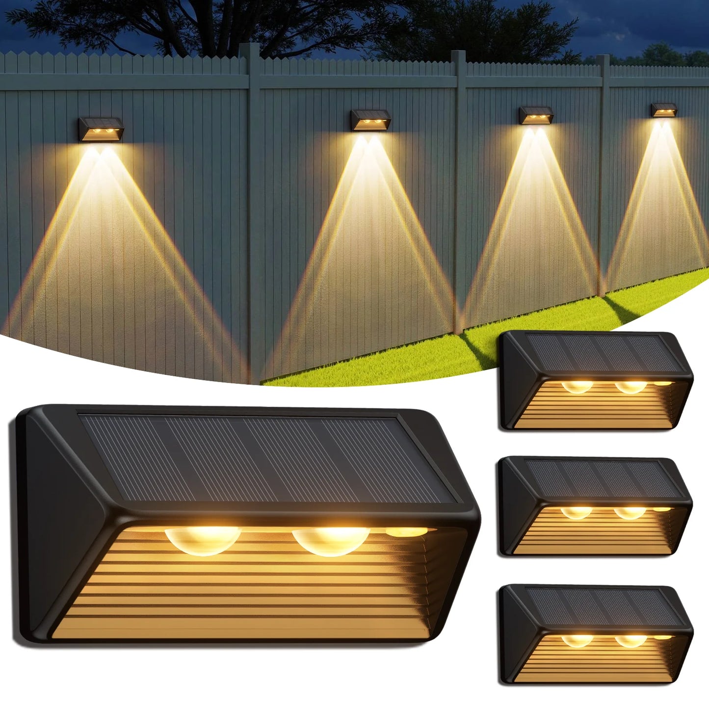 4-Pack Solar Fence/Step Lights, Cool/Warm White LED, for Walls/Stairs/Yards/Pools