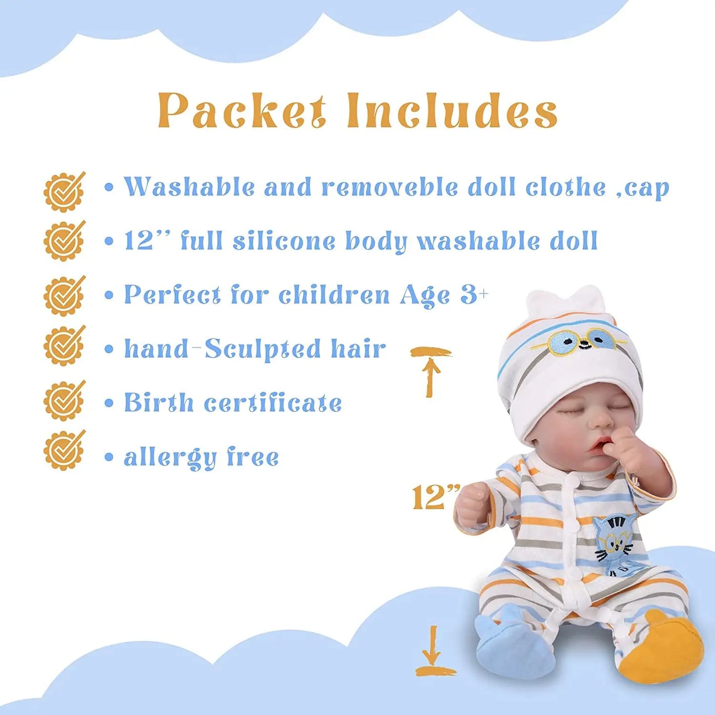 Reborn Baby Dolls - 12 Inch Realistic Sleeping Newborn Small Baby Doll for 3 + Year Old Kids