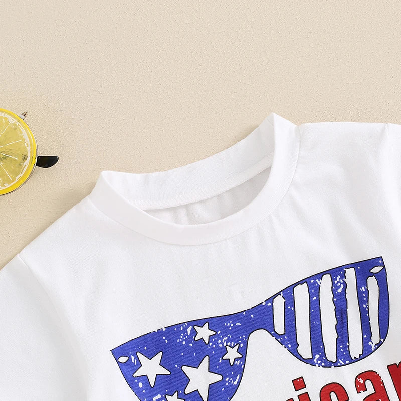 Cute Baby Independence Day Romper with American Flag Print Short Sleeve Round Neck Jumpsuit for Boys and Girls