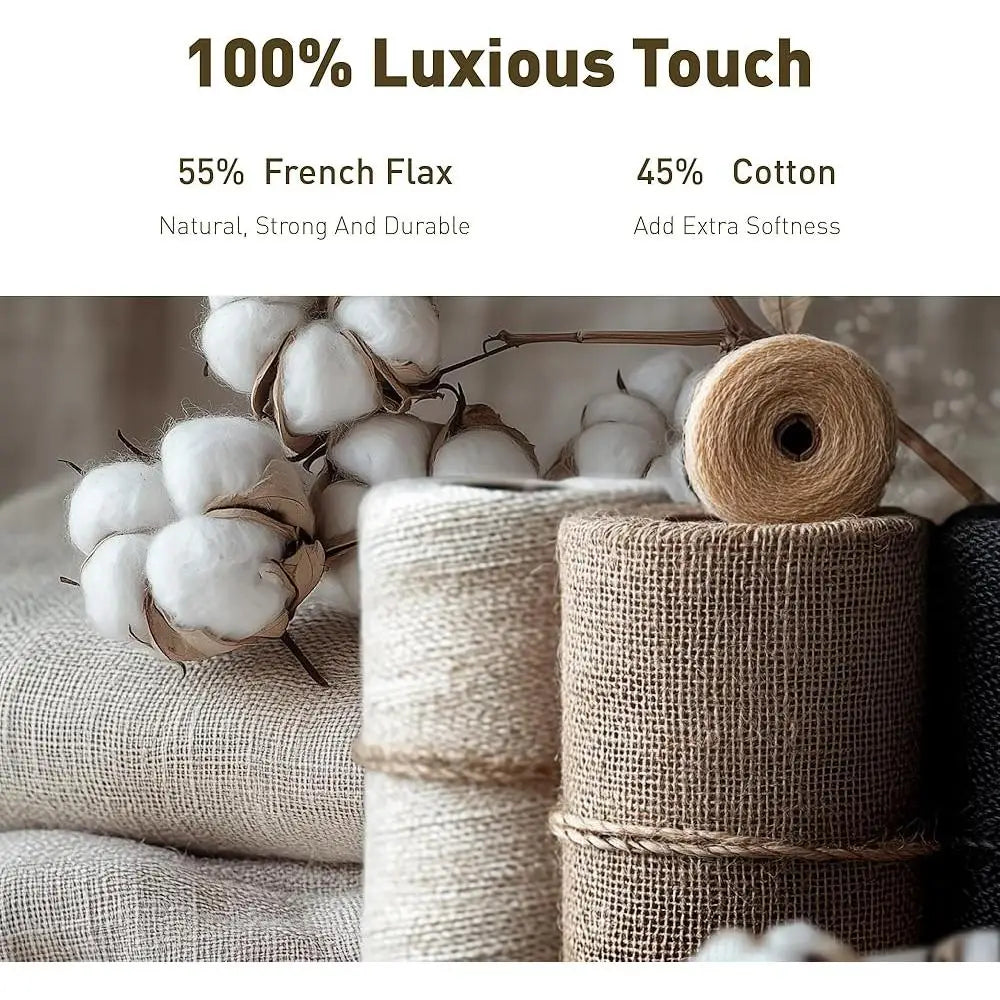 Linen Cotton Blend Duvet Cover Set Organic Natural Soft Bedding Queen Size 3Pcs Textured Minimalist Design Eco-Friendly Home