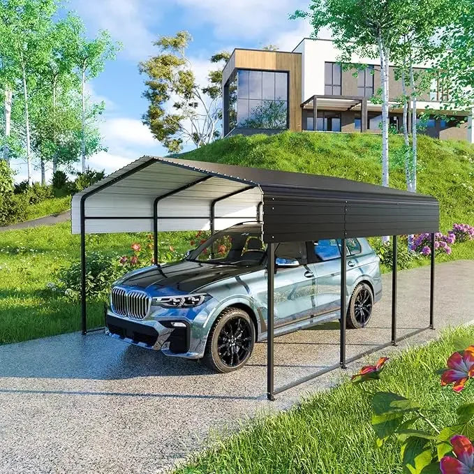 Metal Carport 10 * 15 FT Heavy Duty Carport Canopy with Galvanized Steel Roof Multi-Use Shelter Outdoor Portable Garage