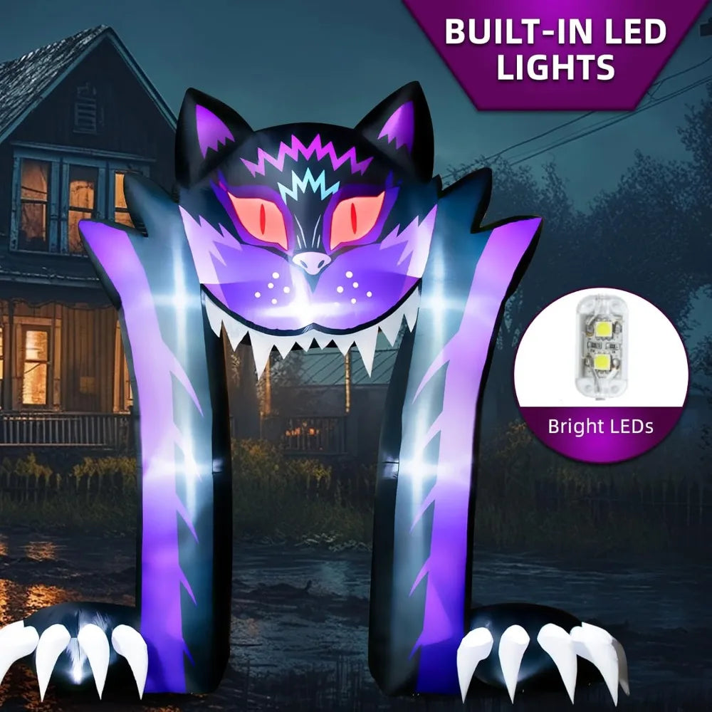 11FT Long & 10FT Tall Halloween Inflatable Outdoor Decoration Halloween Archway Outdoor Black Cat Inflatable Halloween Arch Gian