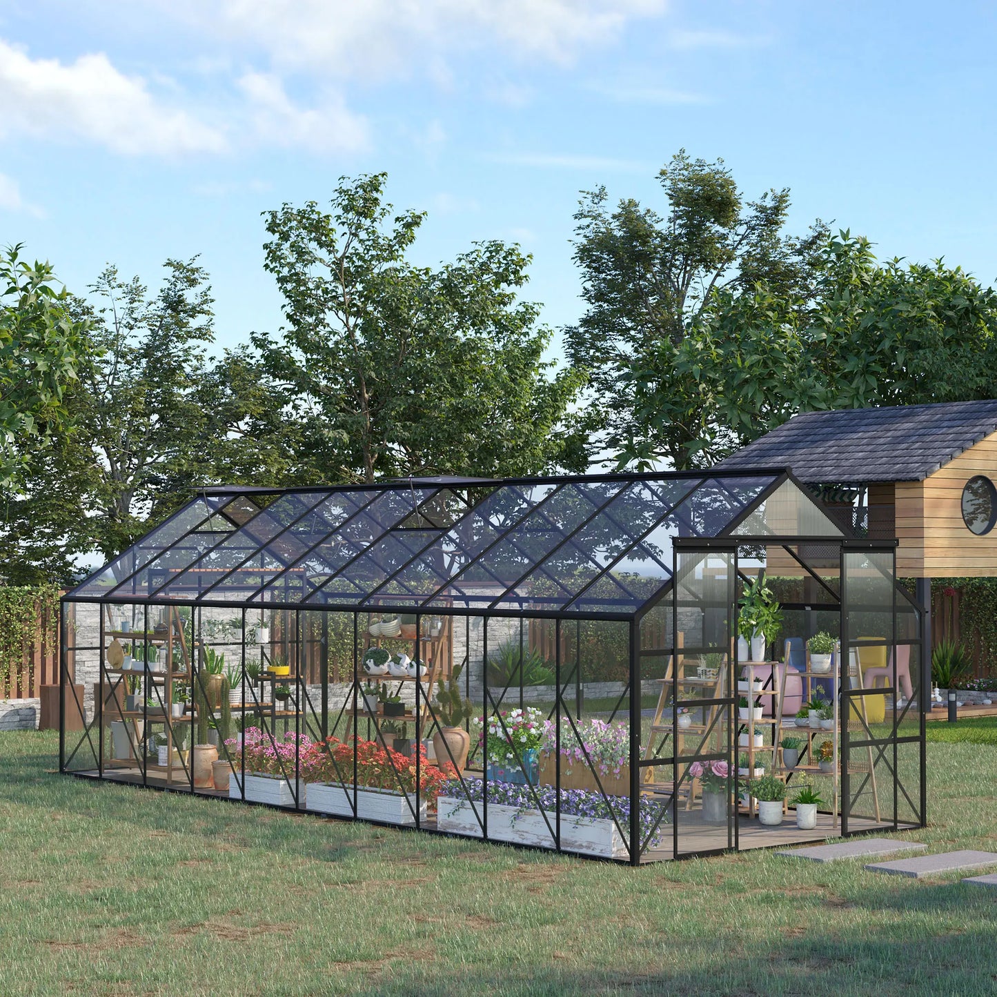 20' X 8' Polycarbonate Walk-In Garden Greenhouse Kit W/ Sliding Door, Clear
