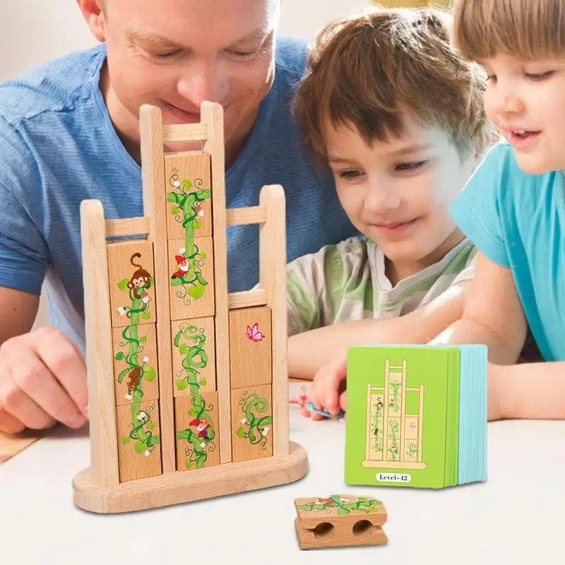 Building Blocks Puzzles Toy Colorful Jigsaw Puzzles Set With Cards Wooden Kids Travel Games Preschool Educational Activity For