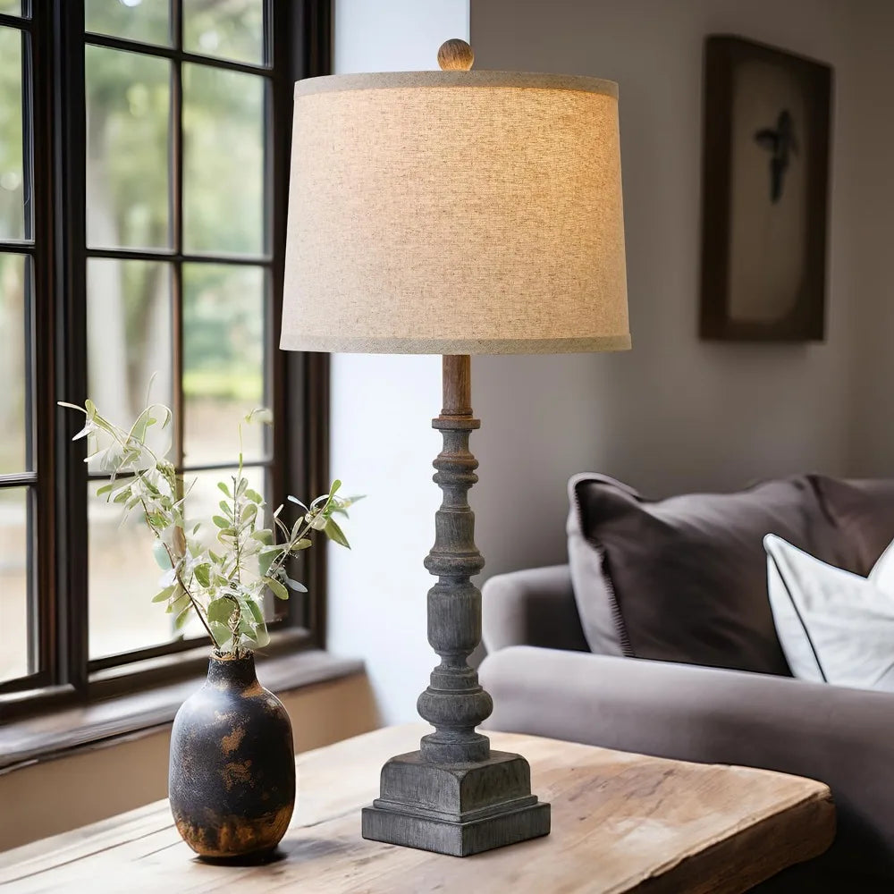 Oneach 27.75" Vintage Farmhouse USB A+C Table Lamps Set of 2 for Living Room Traditional Bedside Lamps for Bedroom Office Mid Ce