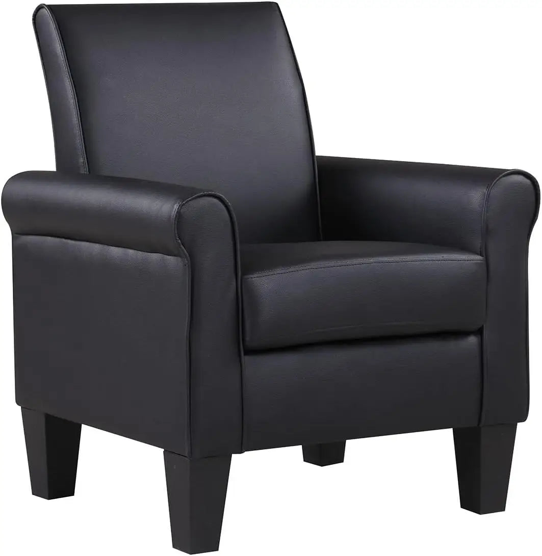 Mid-Century Modern Leather Accent Chairs Overstuffed Leather Living Room Chair Upholstered Comfortable Club Chair