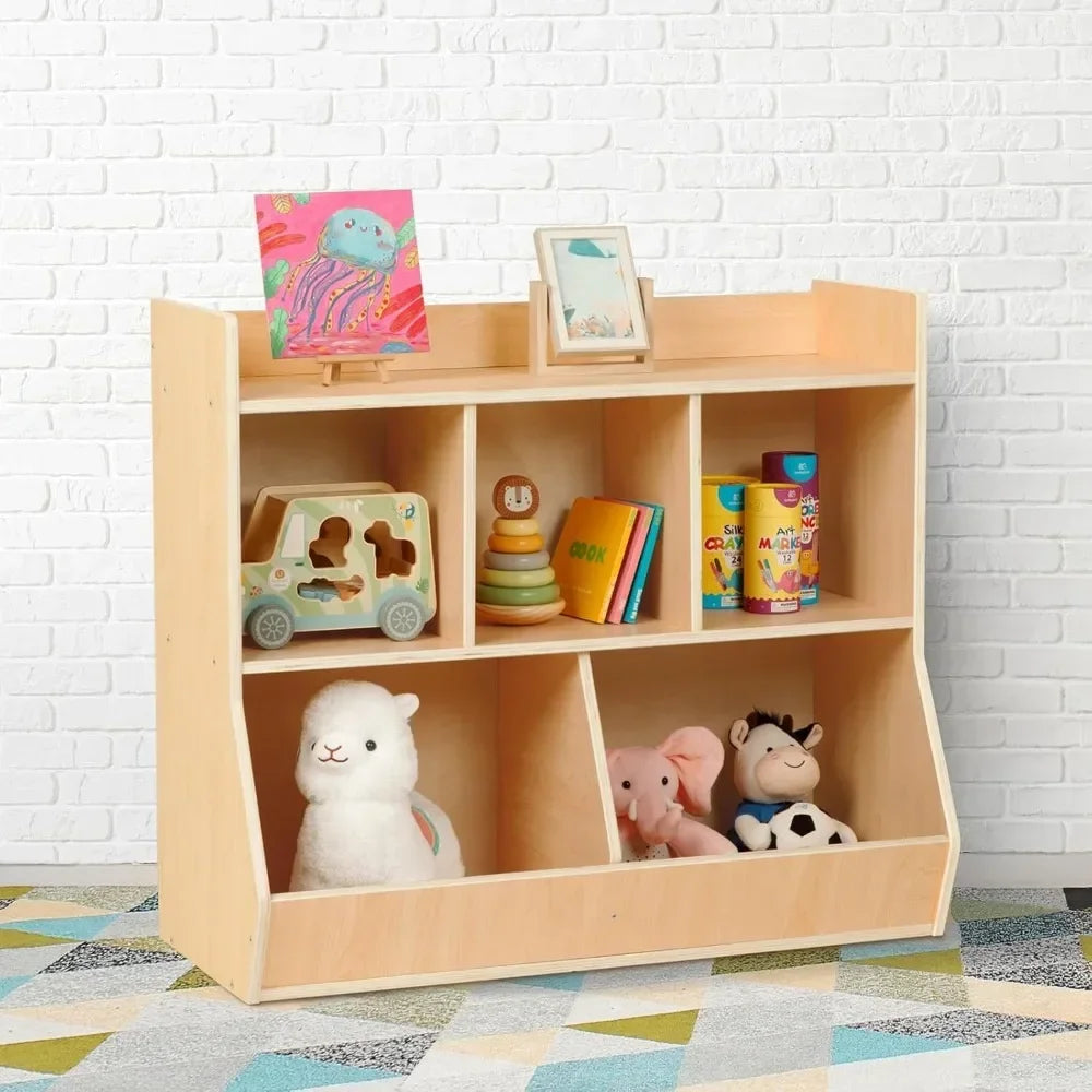 2 in 1 Kids Bookshelf and Montessori Toy Shelf, Nursery Book Shelves for Organizing Books and Toys