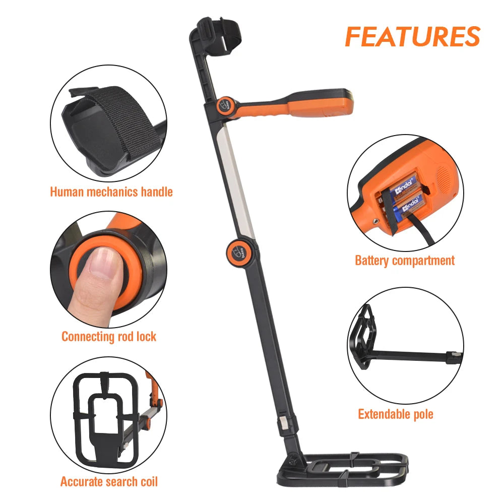 TX-630 Foldable Metal Detector Professional Waterproof Adjustable Folding Metal Detectors High Accuracy Lightweight Collapsible
