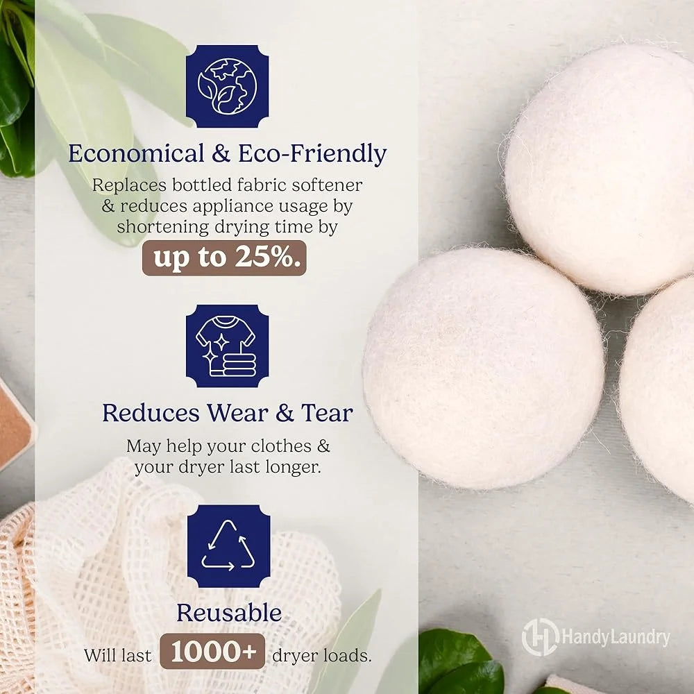 Natural Wool Dryer Balls Reusable Fabric Softener Reduces Wrinkles Saves Energy Shortens Drying Time Cuts Static Cling