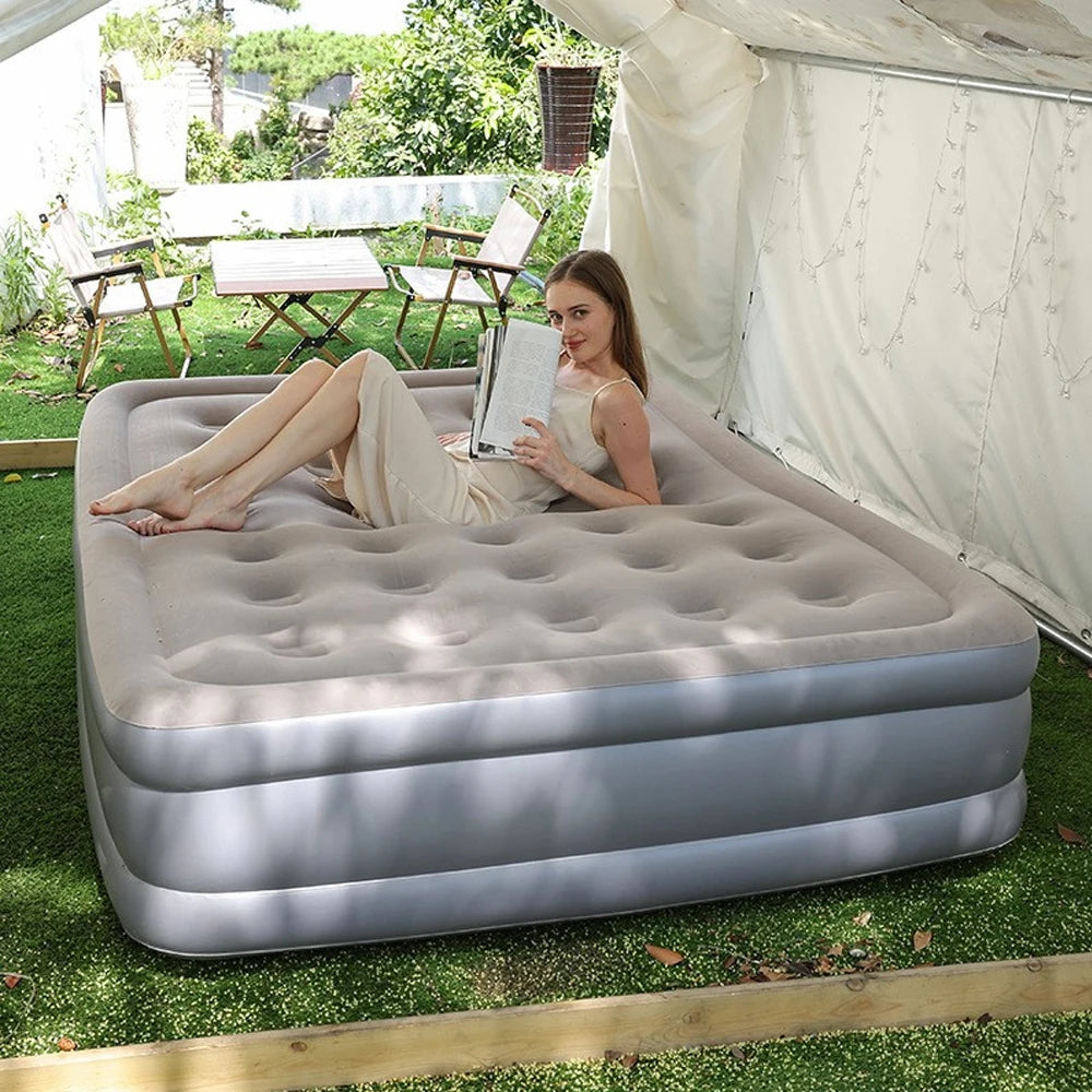 Luxury 1/2 Person Camping Bed Mat PVC Inflatable Sleeping Mattress Interior Air Mattress Glamping Mats Built-in Pump Thicken Mat