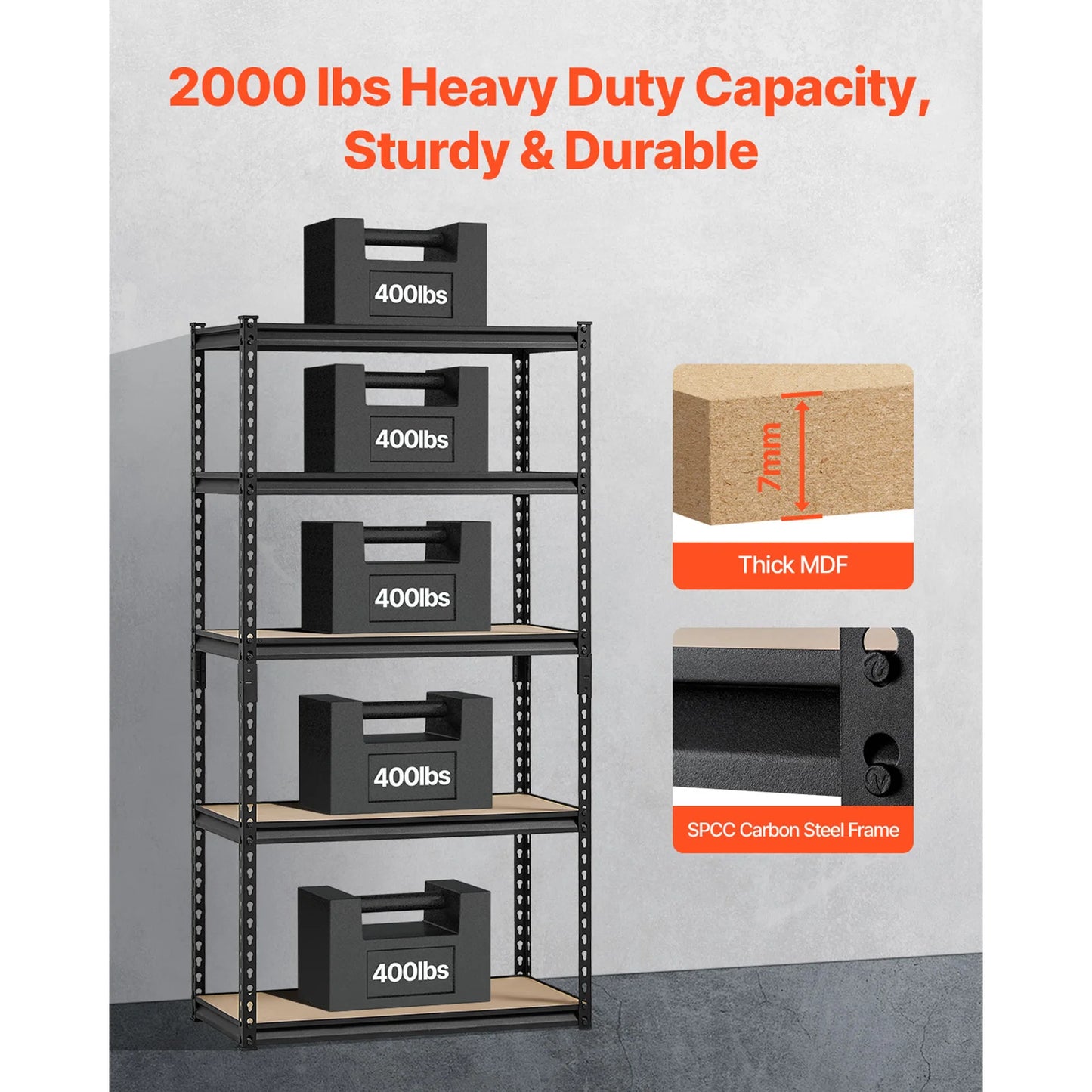VEVOR 5 Tier Metal Garage Shelf Units 400lbs Per Shelf with Height Adjustable Storage Shelving for Warehouse Workshop Office