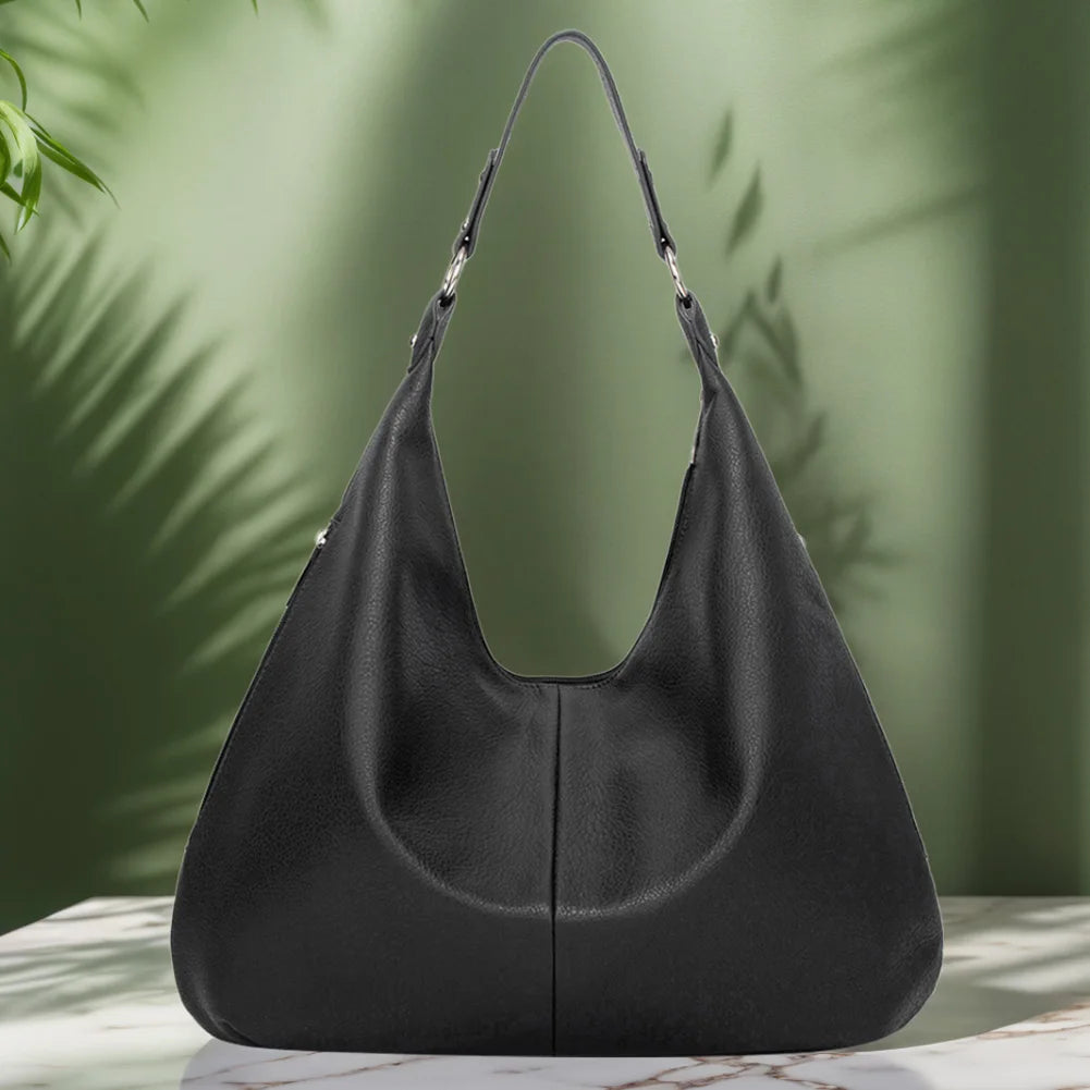 Shoulder Purse for Women with Zipper Slouchy Bag PU Leather Multi Pockets Handbag Crescent Bag for Work Travel