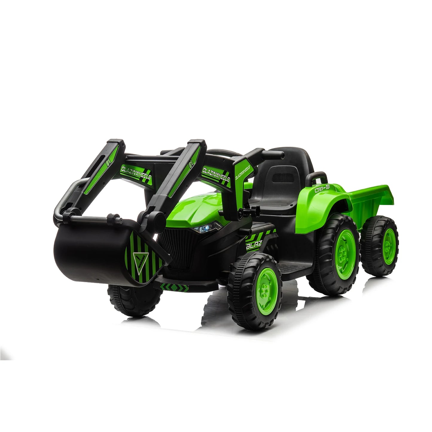 12V 3 in 1 Kids Ride On Excavator & Tractor with Detachable Trailer, Kids Electric Vehicles with Remote Control LED Lights Music