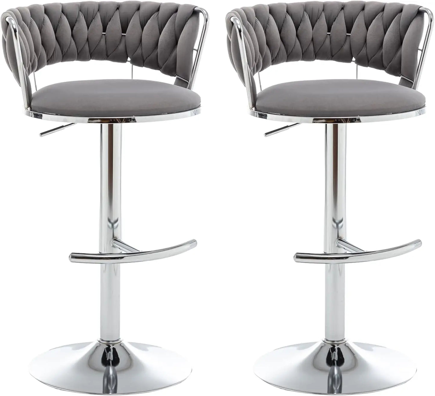 Gold Bar Stools Set of 4, Velvet Swivel Barstools with Woven Backrest, Adjustable Bar Chairs for Kitchen Island, Dining Room
