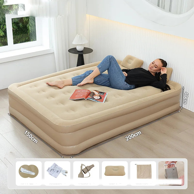 Luxury 1/2 Person Camping Bed Mat PVC Inflatable Sleeping Mattress Interior Air Mattress Glamping Mats Built-in Pump Thicken Mat
