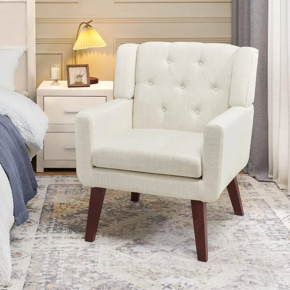 Accent Chair Button-Tufted Upholstered Living Room Chairs Comfy Reading Chair Mid Century Modern Chair with Linen Fabric Lounge