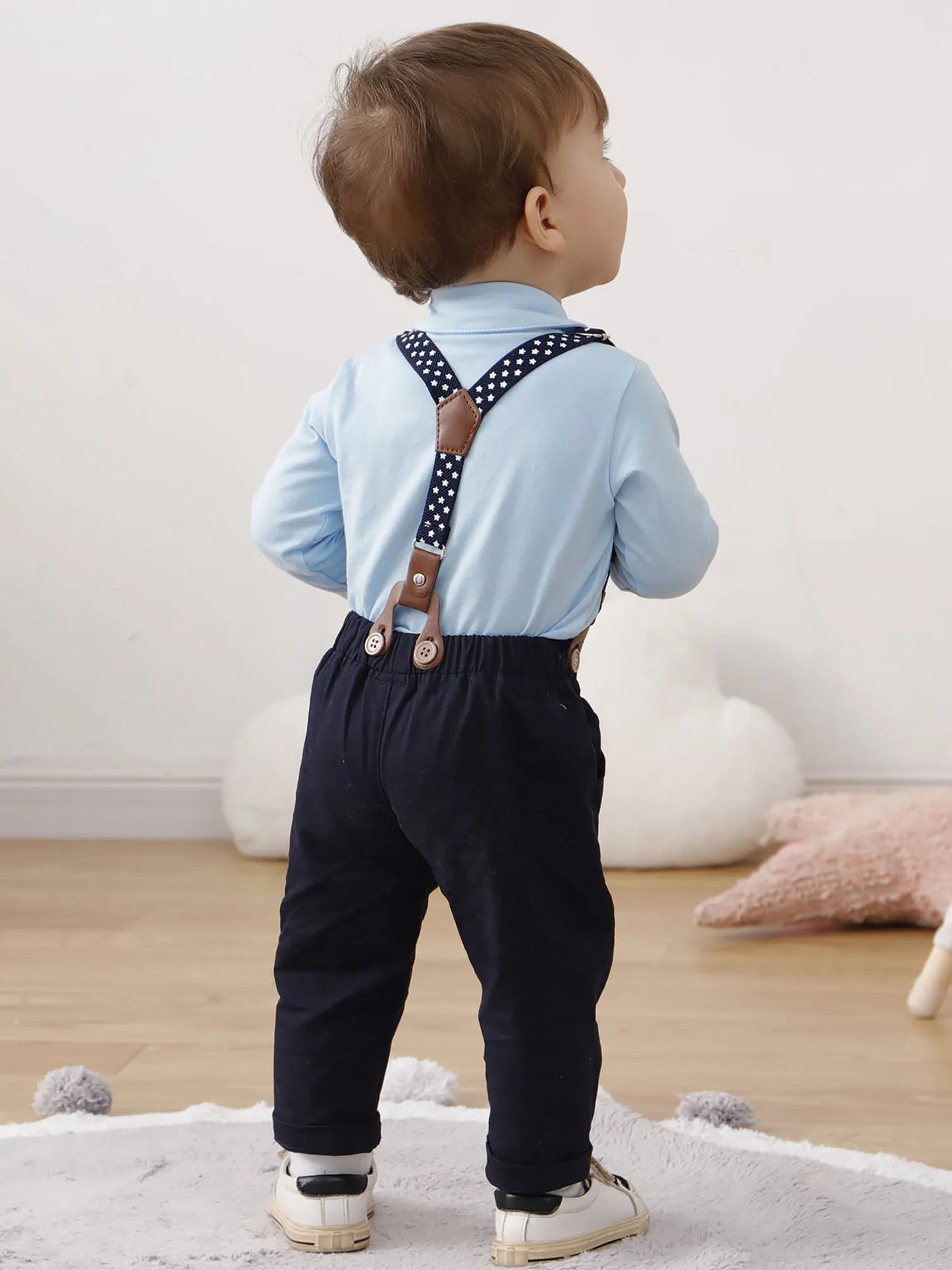 Baby Boy Clothes Wedding Outfit Suits,Infant toddler Boy Gentleman Set, Dress Shirt+Vest+Suspender Pants+Bowtie