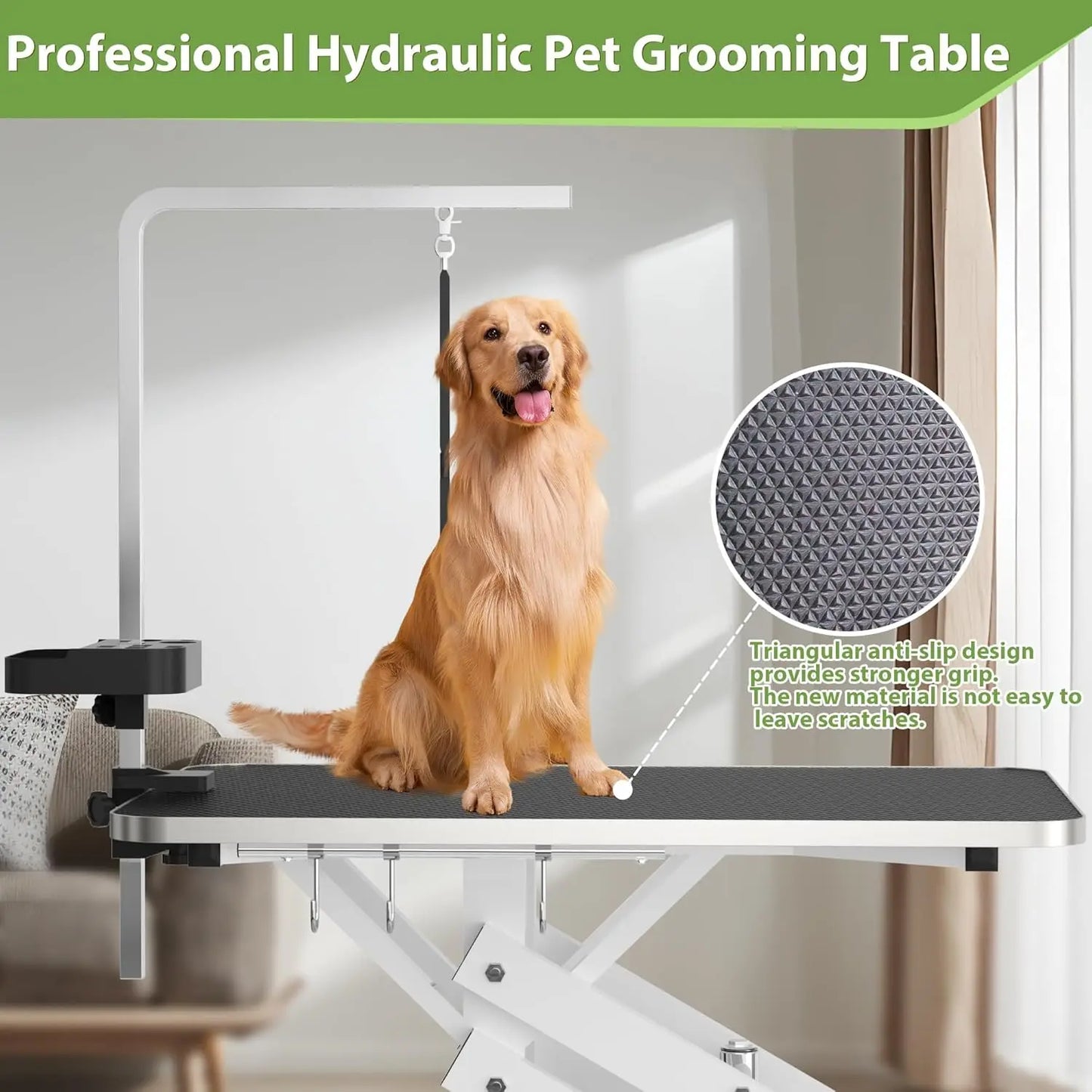 Hydraulic Pet Grooming Table w/Anti-Static Table Top,Heav Duty Z-Lift Dog Grooming Table/21-36 w/Armrests/Leash Covers/, 330LBS
