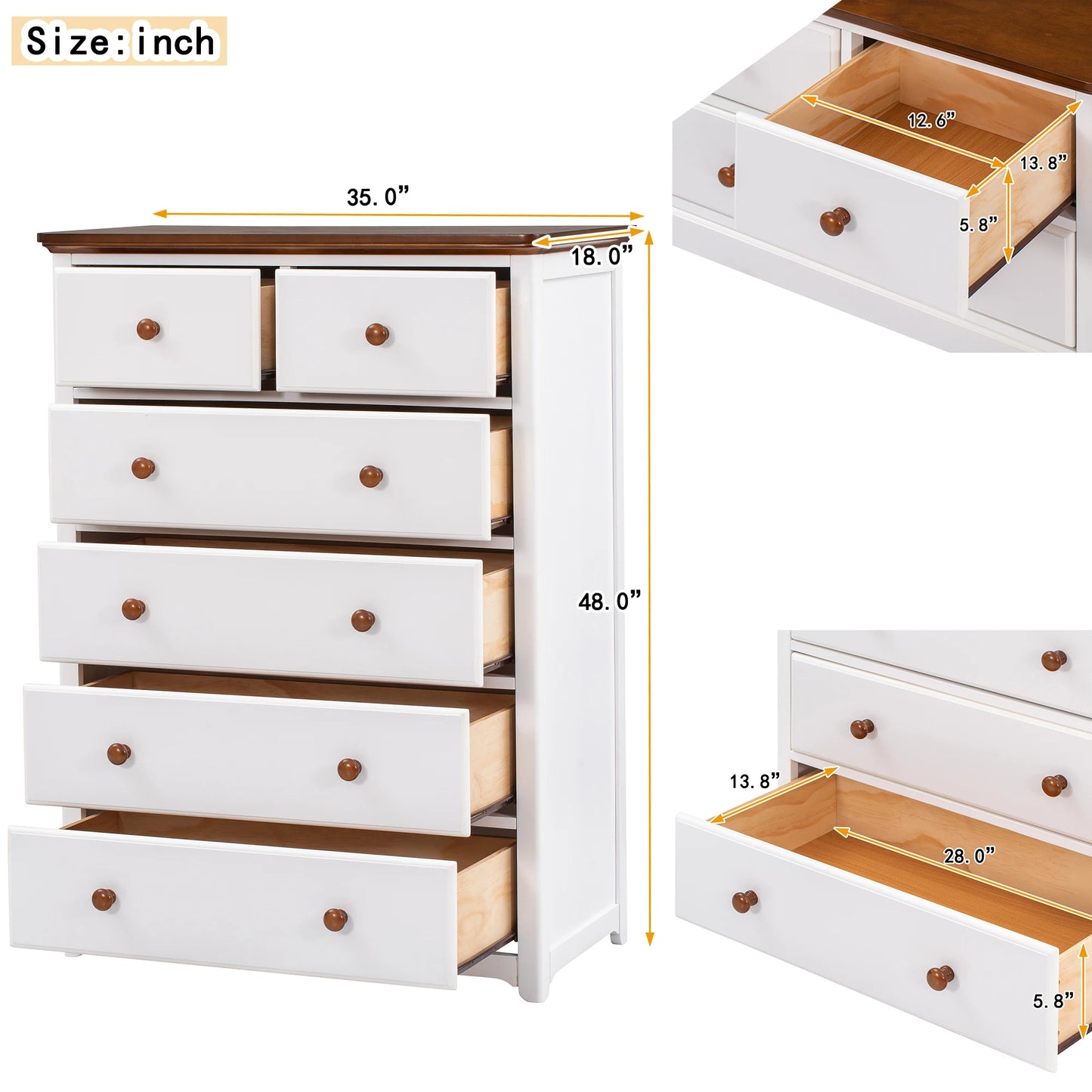 Wooden Chest With 6 Drawers Wood Rustic Tall Chset Storage Cabinet Dressers Organizer For Bedroom Hallway Living Room