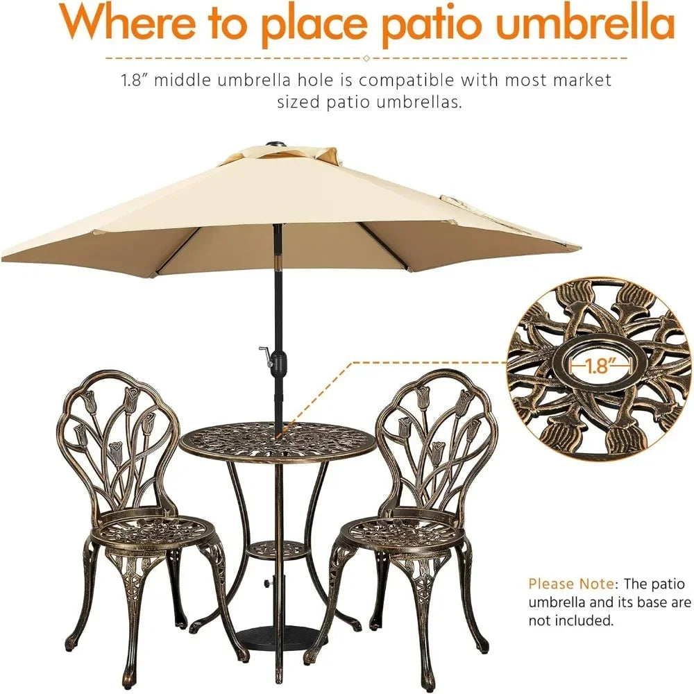 Patio Bistro Sets 3 Piece, Outdoor Rust-Resistant Cast Aluminum Garden Table and Chairs