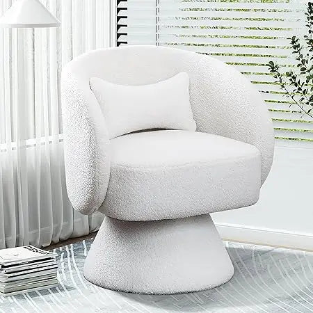 Swivel Barrel Chair, Upholstered Cuddle Accent Swivel Chairs for Living Room, 360 Degree Modern Small Round Boucle Sherpa Swivel