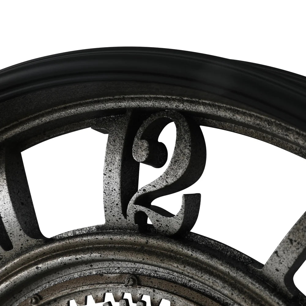 20 Inch Indoor Rustic Metal Arabic Analog Wall Clock with Moving Gears Lightweight Quartz Movement Home Decor Battery Operated