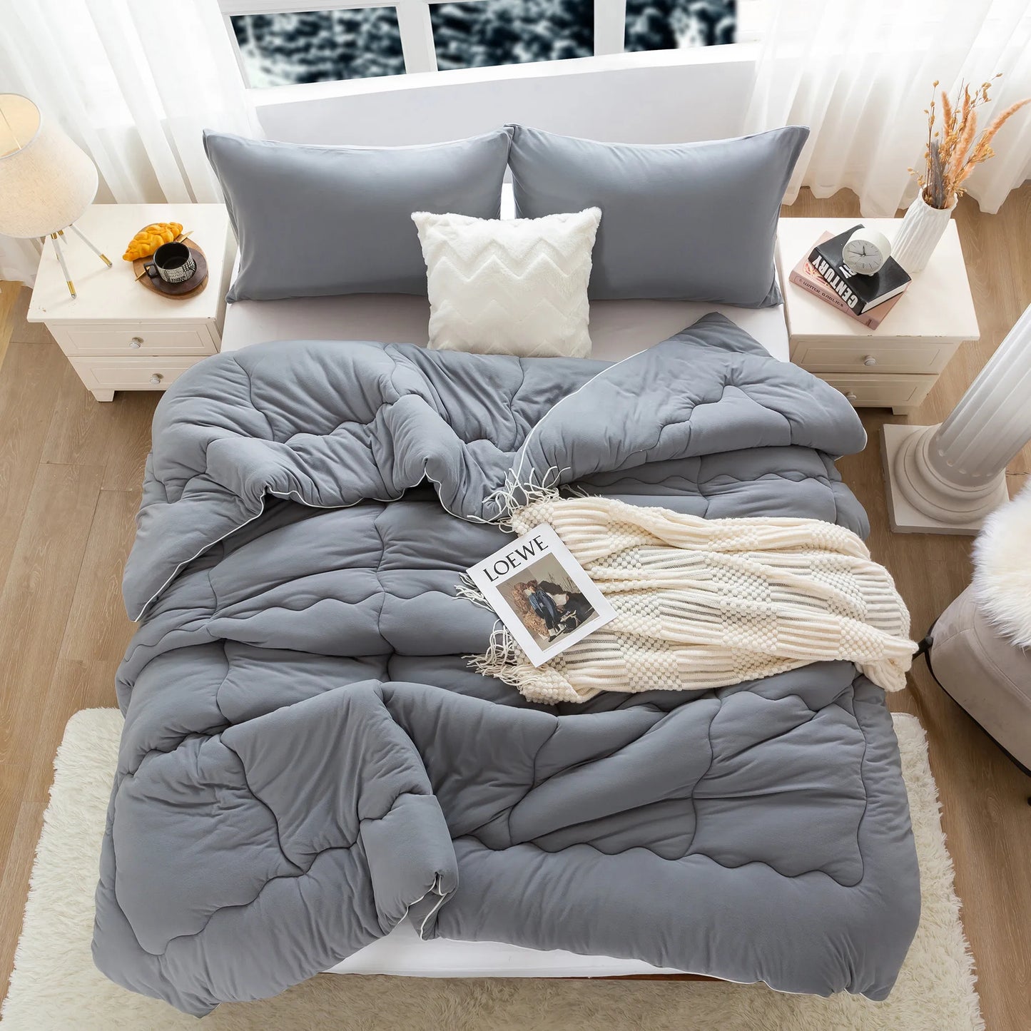Nice Reversible Ultra-Soft Warm King Size Comforter Set, Cozy Fully Breathable Bedding 1 Down Alternative Quilt and 2 Pillowsham