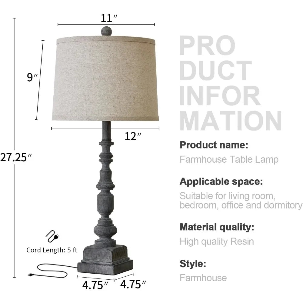 Oneach 27.75" Vintage Farmhouse USB A+C Table Lamps Set of 2 for Living Room Traditional Bedside Lamps for Bedroom Office Mid Ce