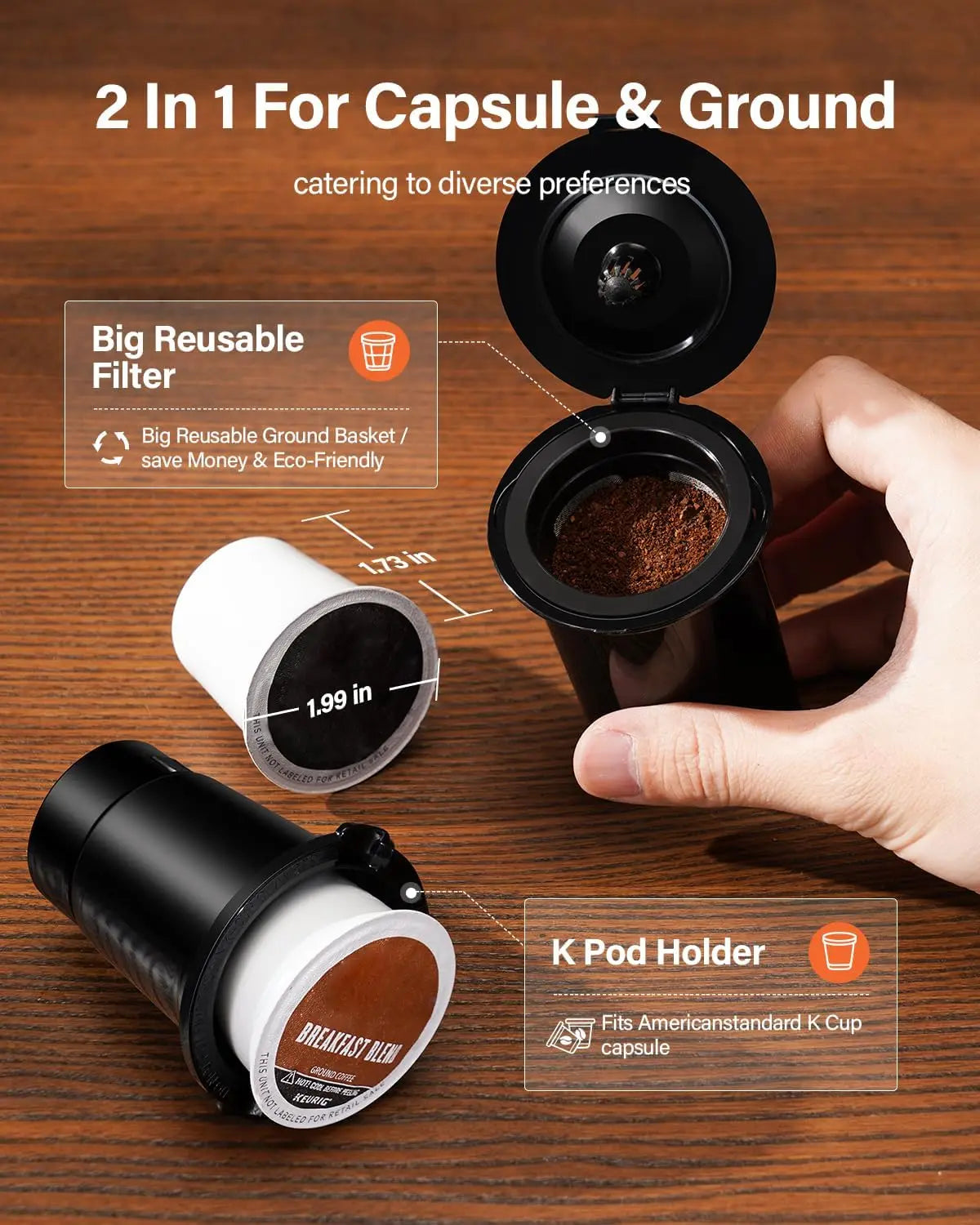 Single Serve Coffee Maker 2.0, Hot and Iced Coffee Machine for K Cup Pods & Ground Coffee, 6 to 14 oz Brew Sizes, 50 oz Removabl
