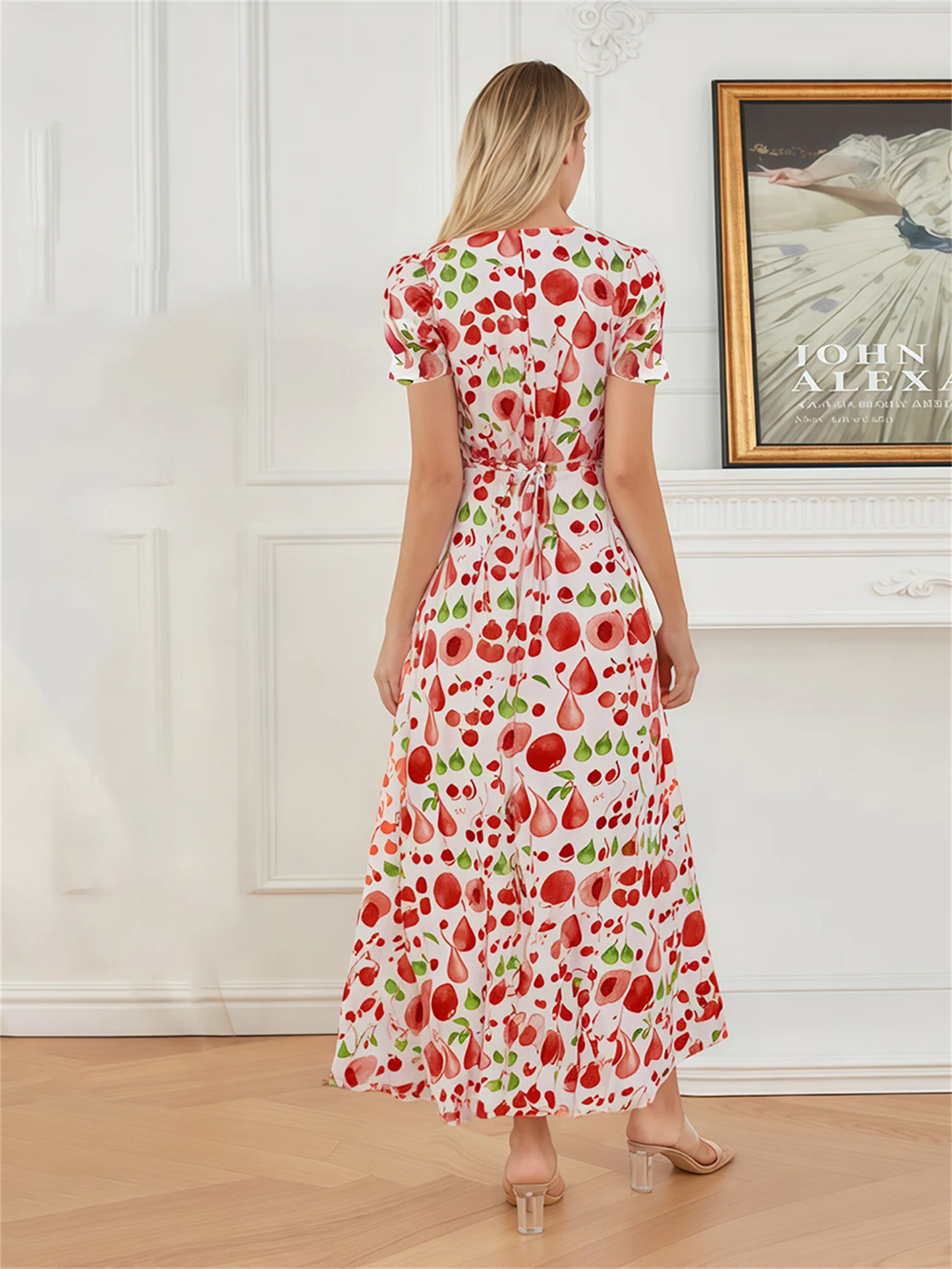 Women s Boho Floral Print Maxi Dress with Short Sleeves and V Neckline Casual Summer Beach Dress with Flowy Fit and Wrap Design