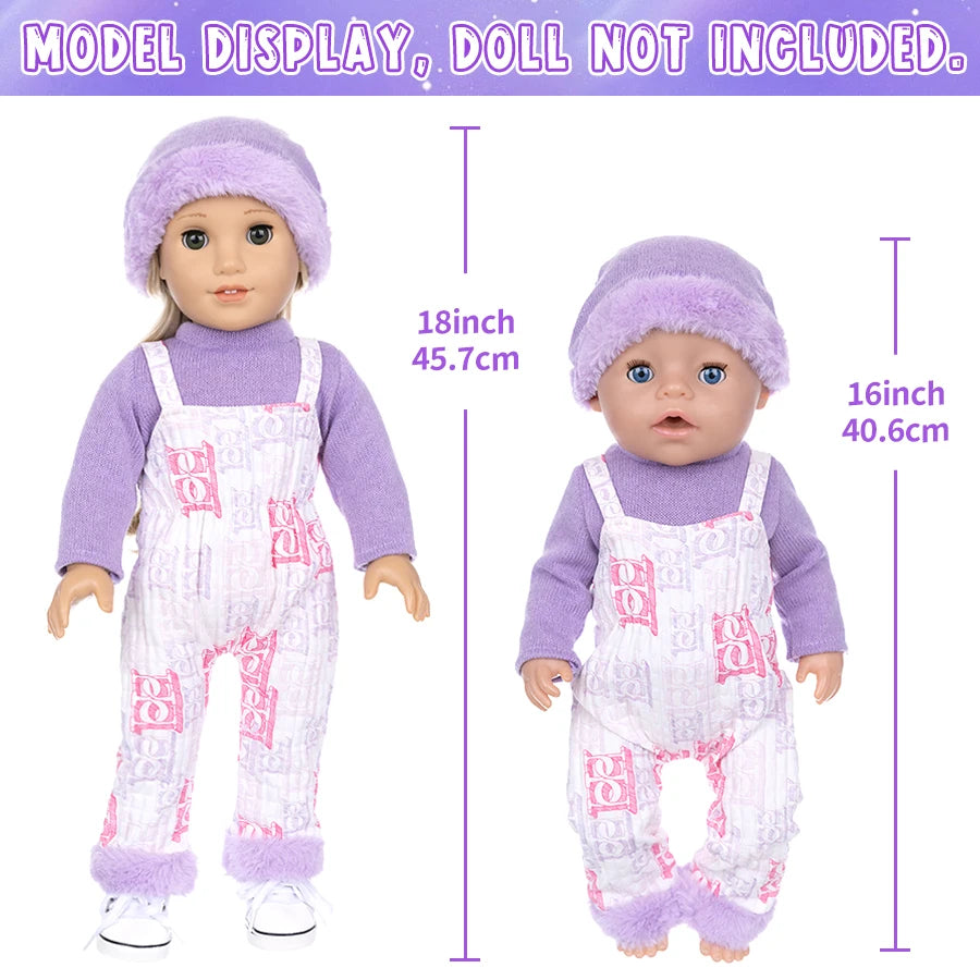 18Inch/45CM Purple Clothing Doll Plush Hat Sunglasses Rompers Rebirth Doll Toy Simulation Dress Up Party Soothing Doll Girl Gift