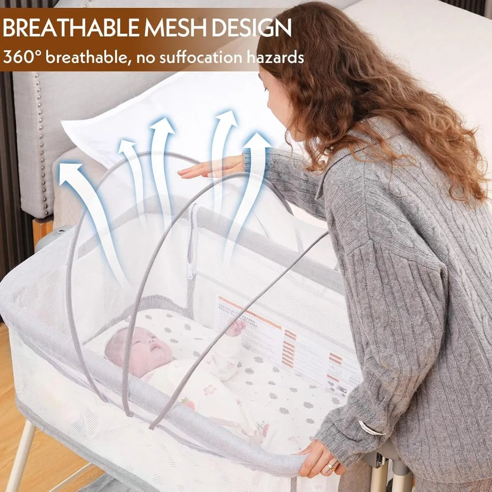 Baby Bassinet,Rocking Bassinet with Waterproof Sheet,3 in 1 Baby Bassinets Bedside Sleeper,6 Height Adjustable Bedside Bassinet