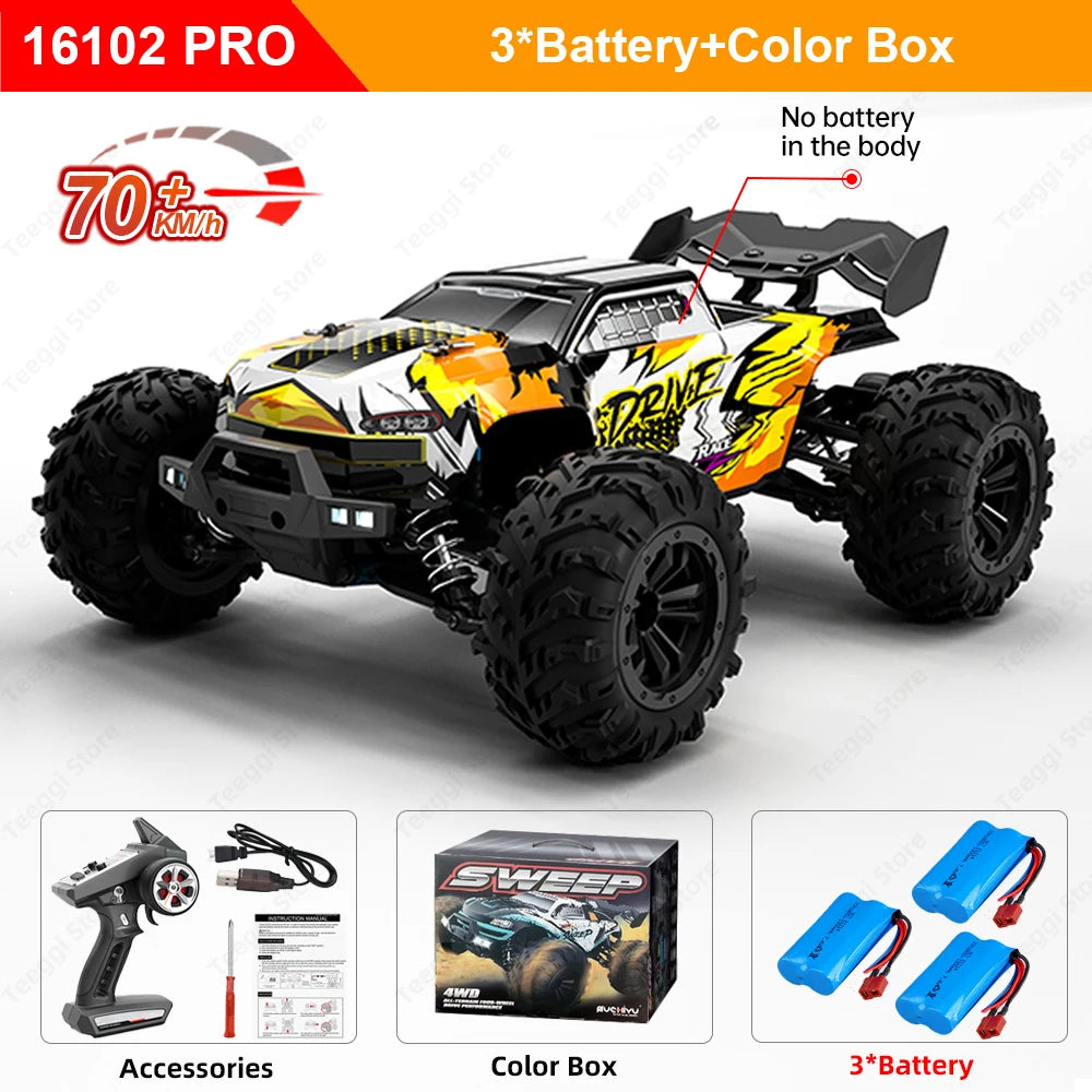Teeggi 16103 PRO 4WD 70KM/H RC Off-Road Car 1:16 High Speed RC Car With LED Light Drift Monster Truck Toy For Kid Gifts