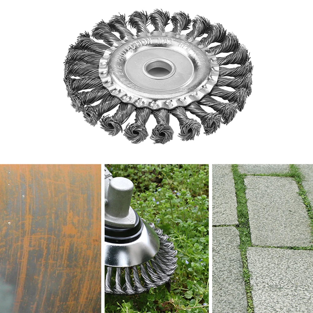 8-4inch Steel Wired Grass Trimmer Head Lawn Mower Brush Disc Twist Knot Brush Steel Wire Wheel Brush Disc Lawnmower Garden Tools