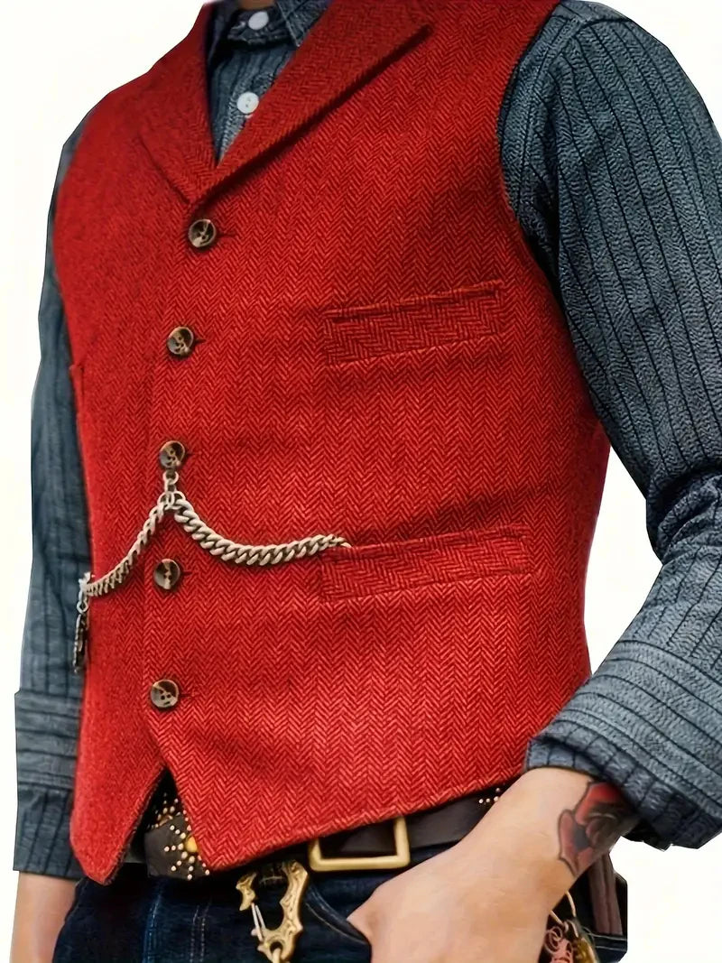Classic Men's Vest Wedding Wool Tweed Business Waistcoat Jacket Casual Slim Fit Steampunk Vests For Groosmen Man Wedding